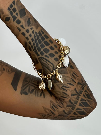 Pulseira mix de conchas dourada