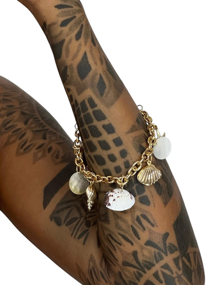 Pulseira mix de conchas dourada